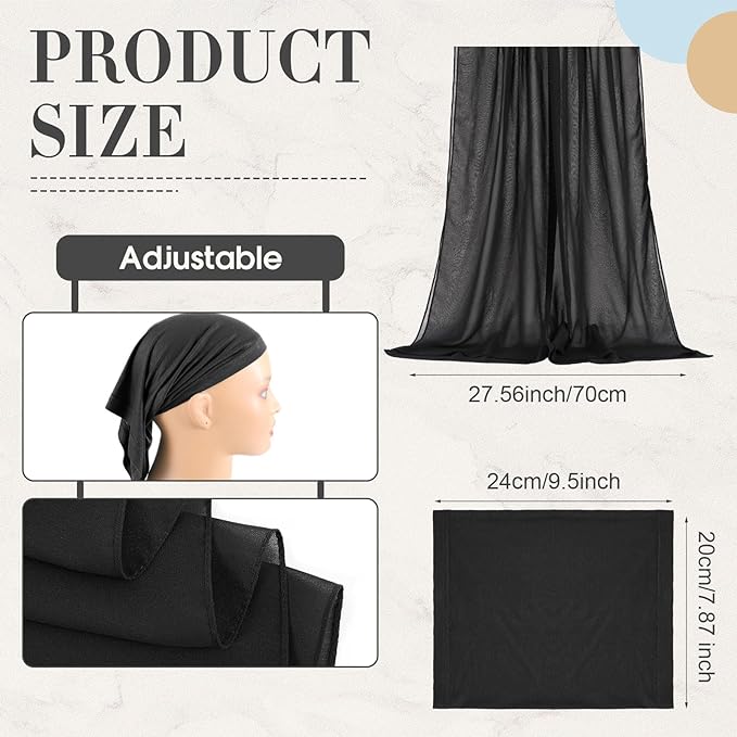 Hijab Scarves and Undercap Set, Chiffon Muslim Head Scarf For Women Islamic Solid Long Shawl Inner Hijab Cap