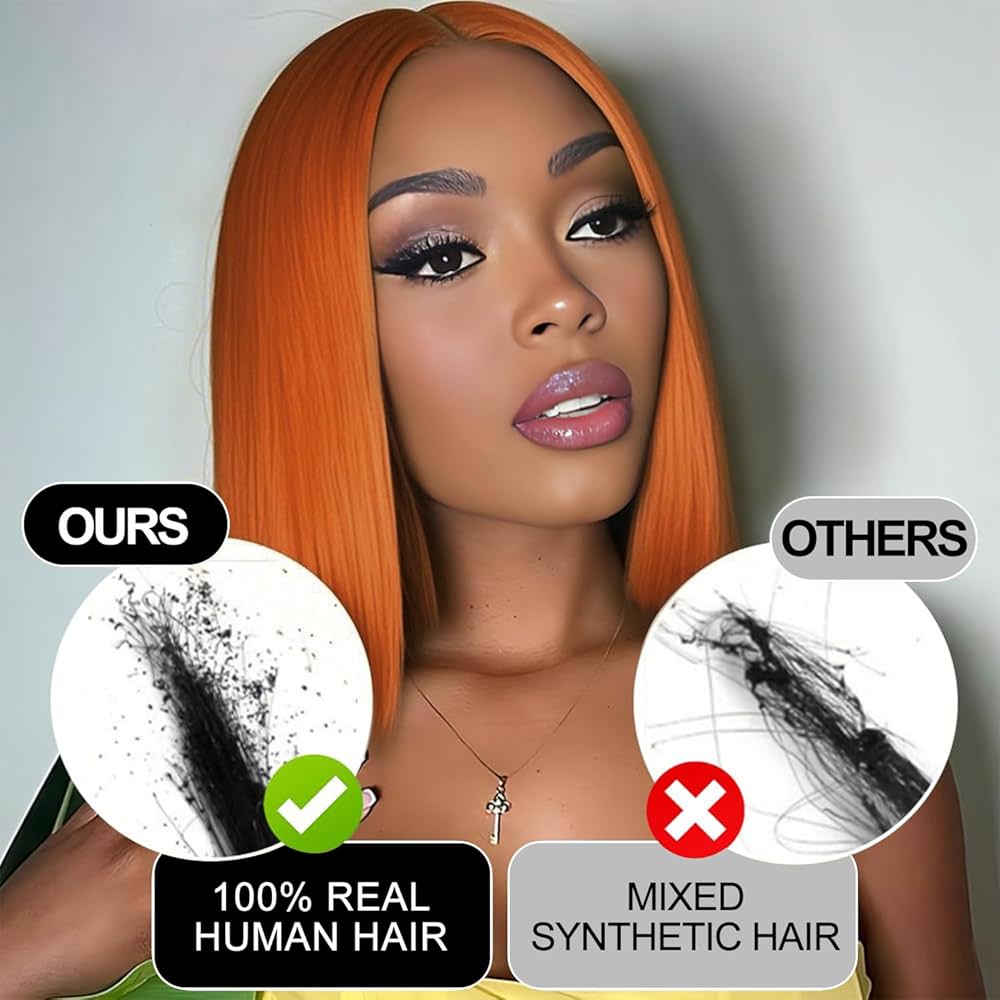 Bob Wig Human Hair 13x4 Orange Ginger Bob Lace Front Wigs Human Hair Real 100% Virgin Human Hair Wigs