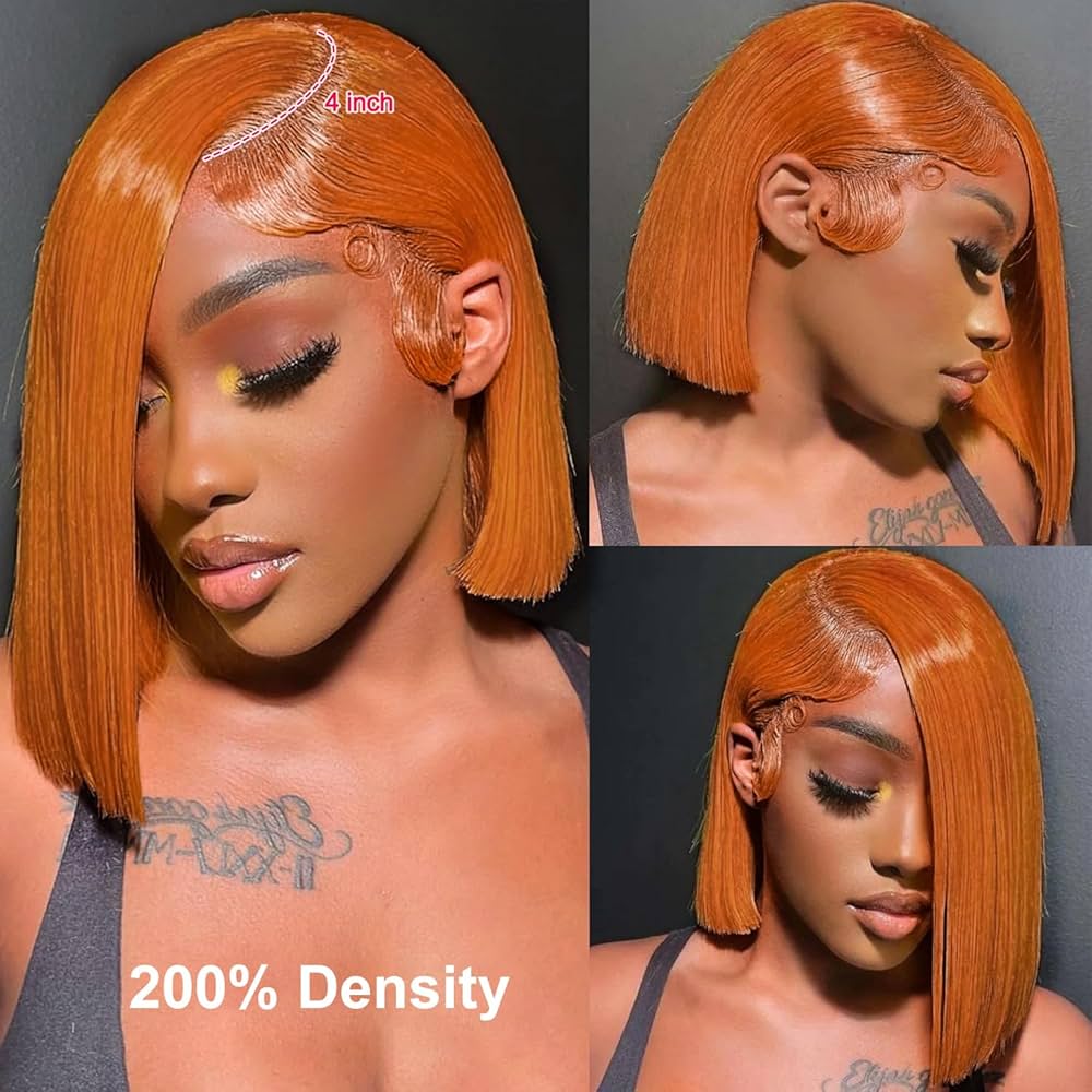 Bob Wig Human Hair 13x4 Orange Ginger Bob Lace Front Wigs Human Hair Real 100% Virgin Human Hair Wigs
