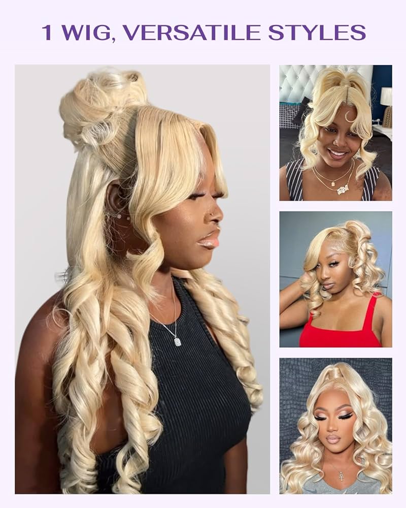 Hidden Strap Body Wave 360 613 Lace Front Wig Human Hair Glueless Wigs Human hair Pre Plucked Pre Bleached 180% Density Blonde Wig With Drawstring HD Full Lace Human Hair Wigs