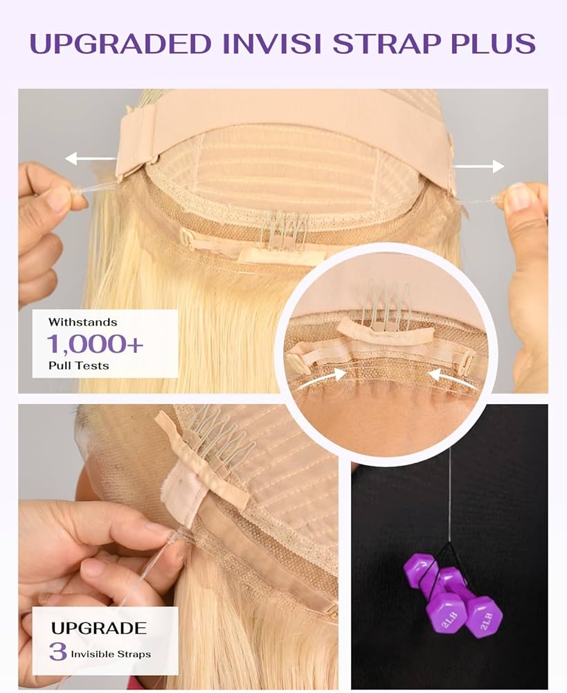 Hidden Strap Body Wave 360 613 Lace Front Wig Human Hair Glueless Wigs Human hair Pre Plucked Pre Bleached 180% Density Blonde Wig With Drawstring HD Full Lace Human Hair Wigs