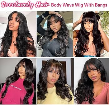 Body Wave Wigs with Bangs Human Hair Wig for Women Machine Made None Lace Front Wigs 180% Density Brazilian Virgin Human Hair Glueless Wig with Adjustable Drawstring