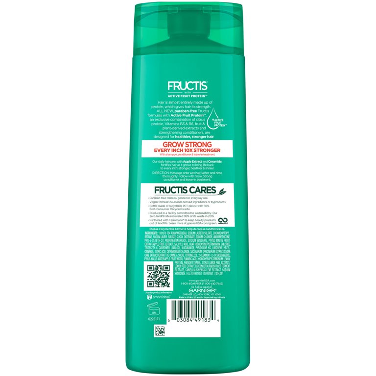 L'Oreal Paris Garnier Fructis Grow Strong Strengthening & Split End Repair Daily Shampoo, 12.5 fl oz