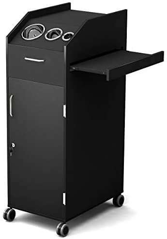 Giantex Salon SPA Beauty Rolling Trolley Cart, Storage Organizer with 4 Drawers Lockable, Hairdressing Tool Station Mobile Makeup Cases, Hair Salon Utility Cart w/Hairdryer Holder (Black)