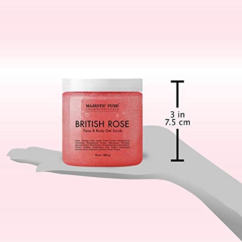 MAJESTIC PURE British Rose Gel Facial and Body Scrub - Gentle Gel Scrub Exfoliates, Hydrates, and Moisturizes Face and Skin - Rejuvenating and Refreshing - 10 oz