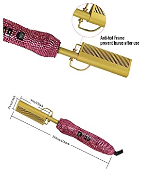 Diamond handle Electric Hot Comb Hair Straightening Heat Pressing Comb Multifunctional Copper Hair Straightener Brush- Straightening Comb (Pink)
