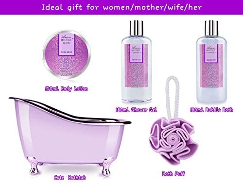 Bath Spa Basket Gift Set, Bath & Body Set for Women & Men,Lavender Scent, Includes Body Lotion, Shower Gel, Bath Salts, Bubble Bath, Bath Fizzers,Bath Oil, Loofah Back Scrubber, Bath Tub, 10 Pcs