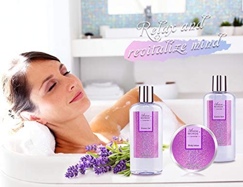 Bath Spa Basket Gift Set, Bath & Body Set for Women & Men,Lavender Scent, Includes Body Lotion, Shower Gel, Bath Salts, Bubble Bath, Bath Fizzers,Bath Oil, Loofah Back Scrubber, Bath Tub, 10 Pcs