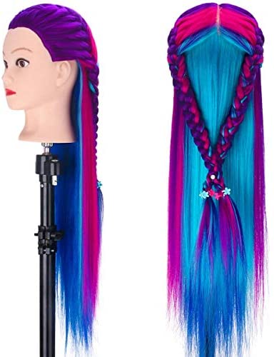 Mannequin Head with Hair, MYSWEETY 28" Mannequin Head Hair Styling Training Head Manikin Cosmetology Doll Head Synthetic Fiber Hair with Table Clamp & Braiding Kit