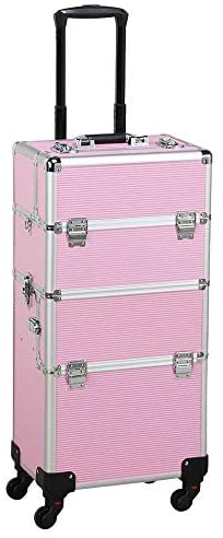 Yaheetech 3 in 1 Cosmetic Rolling Makeup Train Case Large Aluminum Trolley Makeup Travel Case Professional Rolling Cosmetic Beauty Storage, with 360° Swivel Wheels