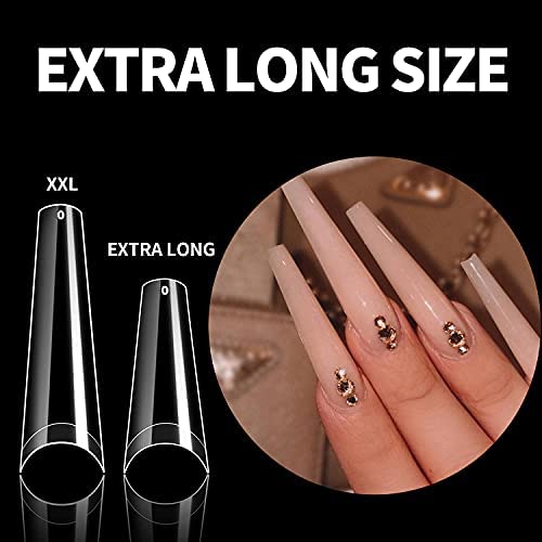 UNA GELLA Extra Long Nail Tips Coffin 200 PCS XXL Long Clear Acrylic Ballerina Nail Tips Half Cover Long False Artificial Nail Tips With Box For Nail Salons and Home DIY