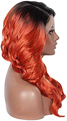 Kalyss 21" Swiss Lace Front Wigs with Baby Hair for Women Side Parted Long Curly Wavy Heat Resistant Japan-made Synthetic 5” Deep Lace Part Ombre Cooper Wigs