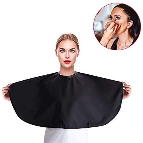 Noverlife Black Makeup Cape, Chemical & Water Proof Beauty Salon Shorty Smock for Clients, Lightweight Comb-out Beard Apron Shortie Makeup Bib Styling Shampoo Cape for Makeup Artist Beautician