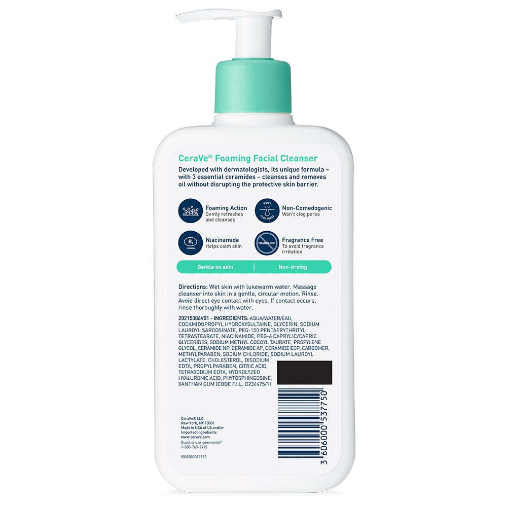 CeraVe Foaming Face Wash, Face Cleanser for Normal to Oily Skin, 12 oz.