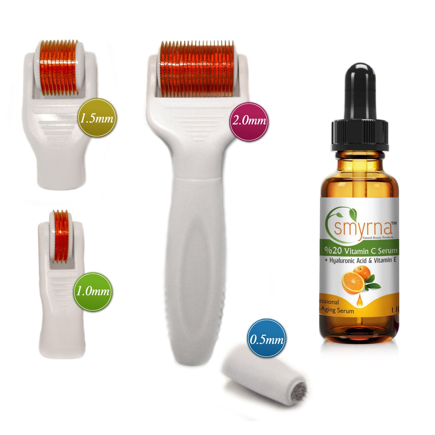DERMA-CIT 5-In-1 Skin Care Kit Titanium Micro Needle Derma Roller (12/240/600/1200 Needles) for Wrinkles, Acne Scars