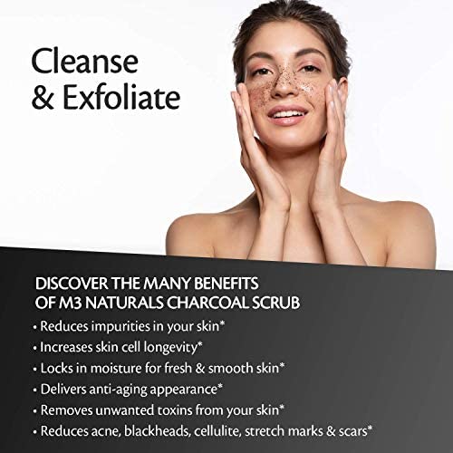 M3 Naturals Activated Charcoal Body Scrub Infused with Collagen and Stem Cell