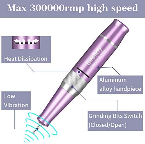 Bestidy Nail Drill Machine,30000rpm Professional Rechargeable Nail Drill Kit with 2000mAh Phone Power Bank Portable Electric Acrylic Nail Tools for Exfoliating, Grinding, Polishing