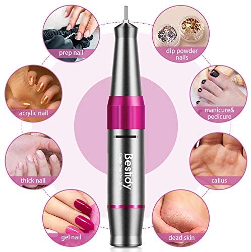 Bestidy Nail Drill Machine,30000rpm Professional Rechargeable Nail Drill Kit with 2000mAh Phone Power Bank Portable Electric Acrylic Nail Tools for Exfoliating, Grinding, Polishing