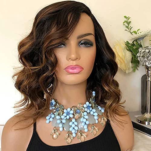 Derun 150% Density Highlight Short Wavy 13×6 Lace Front Wigs Human Hair Lace Frontal Wig 1B/30 Remy Hair for Women