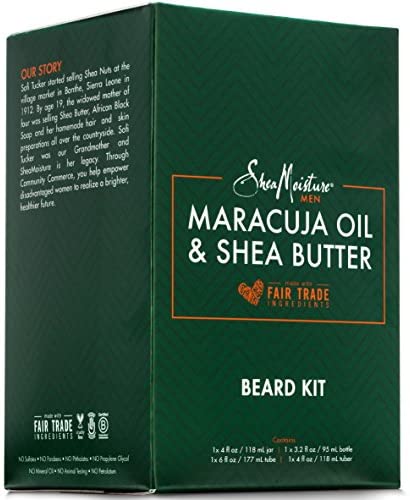 Shea Moisture Complete Beard Kit | All Natural Ingredients | Maracuja Oil & Shea Butter | Beard Balm | Beard Conditioning Oil | Beard Wash | Beard Detangler | Gift Box