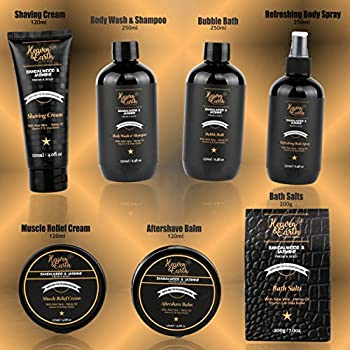 Mens Spa Gift Baskets. Natural Bath & Body Gift Basket for Men. Toiletry Bag Skincare, Shaving & Bath Spa Basket for Men.