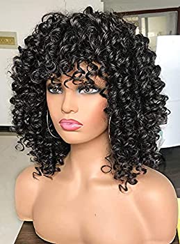 PRETTIEST Afro Curly Wigs Ombre Grey Wig with Bangs for Black Women Natural Looking for Daily Wear