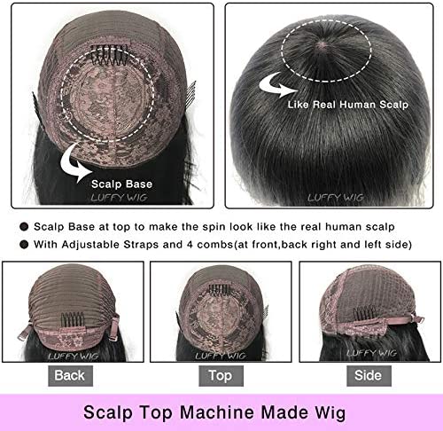 200 Density Scalp Top Curly Full Machine Made Human Hair Wigs with Bangs Remy Brazilian Short Curly Wig For Women(16-22 inches)