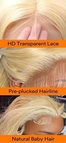 613 Lace Front Wigs Human Hair 13x4 HD Blonde Lace Front Wigs Human Hair Body Wave 613 hd lace frontal wig 150% Density Pre Plucked with Baby Hair for Women (18 inch)