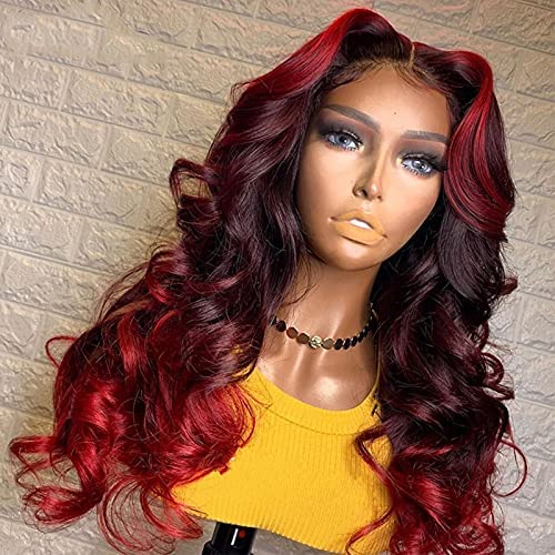 YMS Human Hair Wigs for Black Women 150% Density Ombre Red Transparent Lace Front Wigs Human Hair Pre Plucked 100% Unprocessed Human Hair Wigs(20 inch,13x4 Lace Front Wig)
