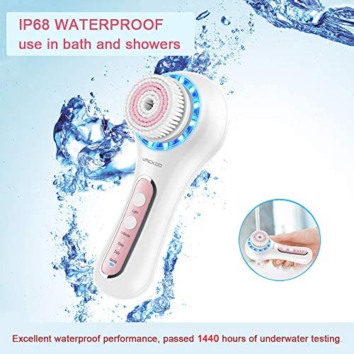 UMICKOO Facial Cleansing Brush, Rechargeable IPX7 Waterproof with 5 Brush Heads,Face Brush Use for Exfoliating, Massaging and Deep Cleansing