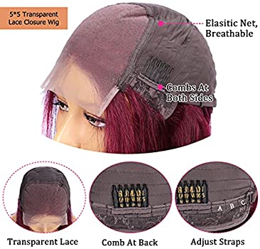 Supernova 99j Burgundy Lace Front Wigs Human Hair Burgundy 5x5 Body Wave Transparent Lace Closure Human Hair Wigs For Black Women 180% Density Pre Plucked Bleached Knots 16-22 inches