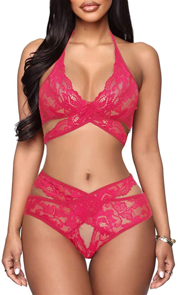 Donnalla Women Sexy Lingerie Set Two Piece Lace Bra and Panty Set Bralette Sleepwear