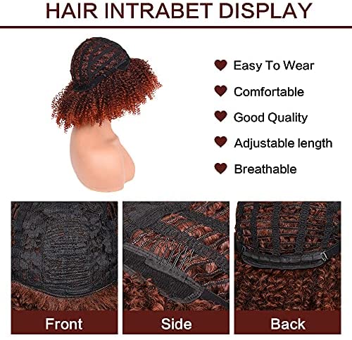 Curly Wig with Bangs for Black Women Short Kinky Curly Wigs Ombre Orange Big Full Synthetic Wig(14 Inches Ombre Orange)