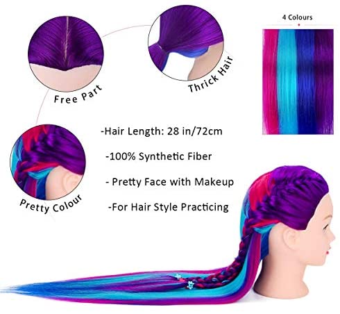 Mannequin Head with Hair, MYSWEETY 28" Mannequin Head Hair Styling Training Head Manikin Cosmetology Doll Head Synthetic Fiber Hair with Table Clamp & Braiding Kit