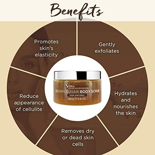 PraNaturals Brown Sugar Body Scrub - Natural Exfoliating Body Scrub - Gently Removes Dead, Dry