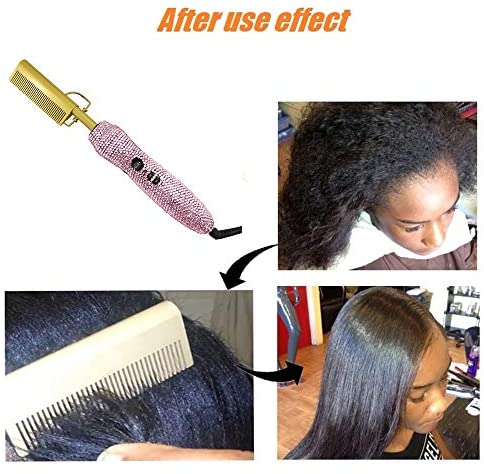Diamond handle Electric Hot Comb Hair Straightening Heat Pressing Comb Multifunctional Copper Hair Straightener Brush- Straightening Comb (Pink)