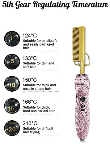 Diamond handle Electric Hot Comb Hair Straightening Heat Pressing Comb Multifunctional Copper Hair Straightener Brush- Straightening Comb (Pink)