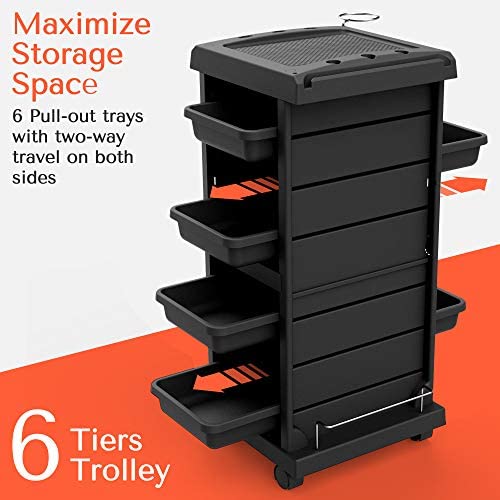 TASALON Salon Trolley Cart for Salon Station - Space Saving Salon Rolling Cart for Extra Storage - Hair Salon Beauty Storage Cart - 6-Tray Salon Cart - Multipurpose Tool Cart - Tattoo Tray - Hair Cart