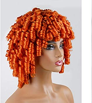 Short Curly Wigs for Black Women Orange Copper Andromeda Soft Afro Curly Wig with Bangs Heat Resistant Synthetic Fiber Hair Wigs for African American Black Women (Orange Copper)