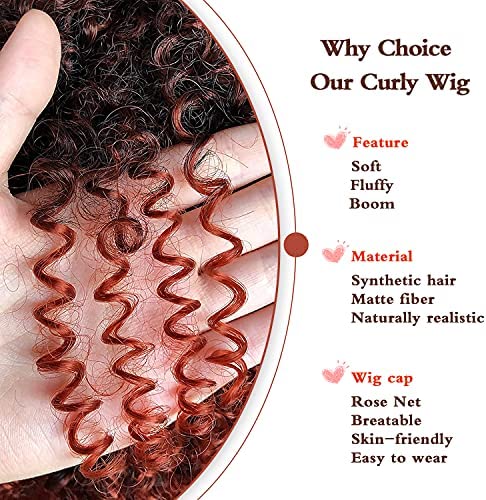 Curly Wig with Bangs for Black Women Short Kinky Curly Wigs Ombre Orange Big Full Synthetic Wig(14 Inches Ombre Orange)