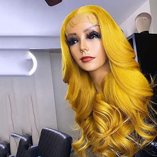 Fureya Synthetic Wigs for Women Natural Loose Wave Full No Lace Wigs Yellow Hair Deep Parting Space 24 inch Curly Hair