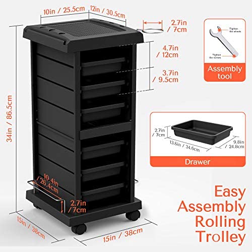 TASALON Salon Trolley Cart for Salon Station - Space Saving Salon Rolling Cart for Extra Storage - Hair Salon Beauty Storage Cart - 6-Tray Salon Cart - Multipurpose Tool Cart - Tattoo Tray - Hair Cart