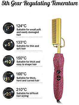 Diamond handle Electric Hot Comb Hair Straightening Heat Pressing Comb Multifunctional Copper Hair Straightener Brush- Straightening Comb (Pink)