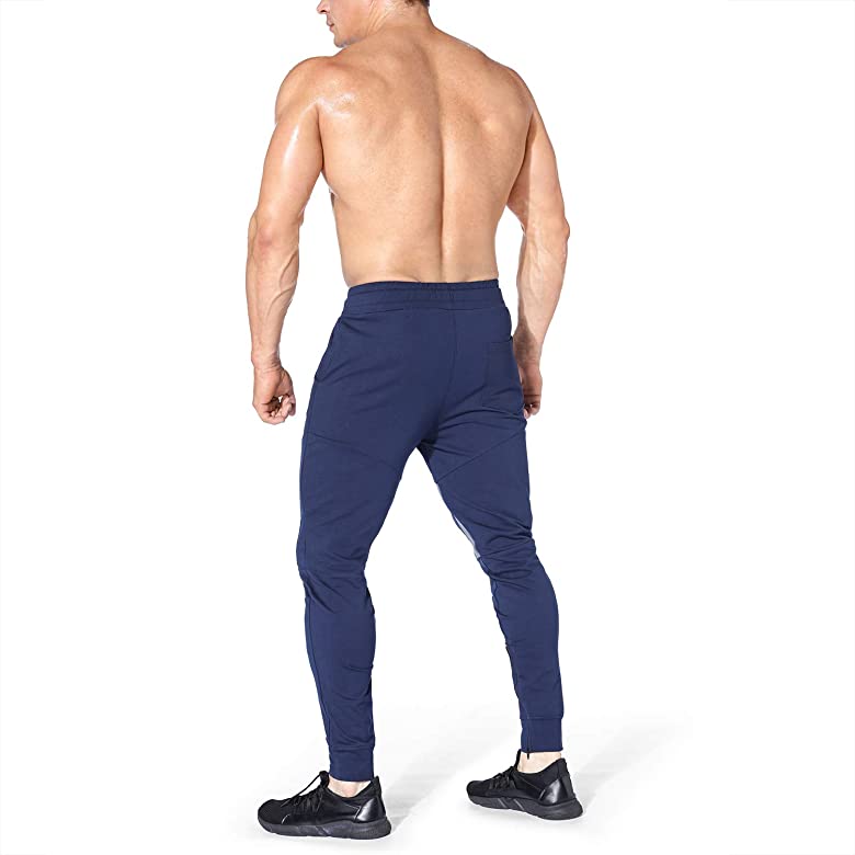 Mens Thigh Mesh Gym Jogger Pants, Men's Casual Slim Fit Workout Bodybuilding Sweatpants with Zipper Pocket