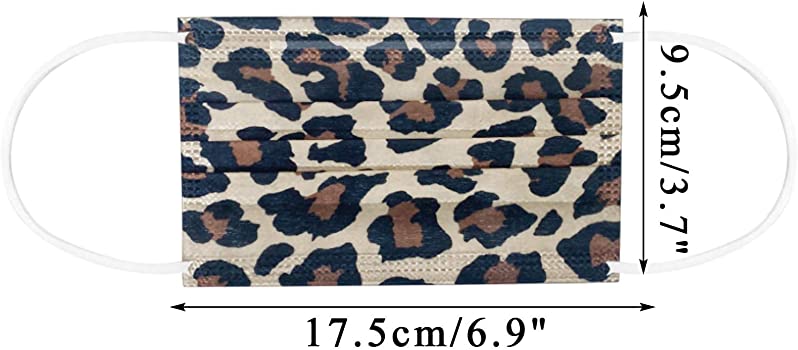 50pcs Adult Disposable Face Mask, Colorful Leopard Printed Face Covering
