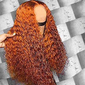 Dolahair Orange Ginger Color Lace Front Wig Human Hair 13X4 Curly Transparent Lace Frontal Wig middle part wig 150 Density (20 Inch)