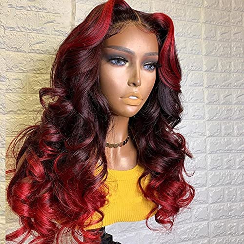 YMS Human Hair Wigs for Black Women 150% Density Ombre Red Transparent Lace Front Wigs Human Hair Pre Plucked 100% Unprocessed Human Hair Wigs(20 inch,13x4 Lace Front Wig)