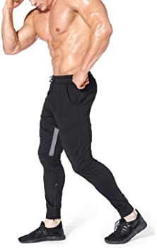 Mens Thigh Mesh Gym Jogger Pants, Men's Casual Slim Fit Workout Bodybuilding Sweatpants with Zipper Pocket