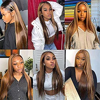 T Part Lace Front Wig Pre Plucked Straight Honey Blond Ombre Color Highlight 13X4X1 Lace Front Brazilian Virgin Human Hair Wigs with Baby Hair for Women 150% Density 8-28 Inch