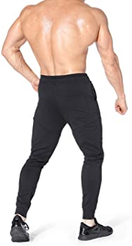 Mens Thigh Mesh Gym Jogger Pants, Men's Casual Slim Fit Workout Bodybuilding Sweatpants with Zipper Pocket